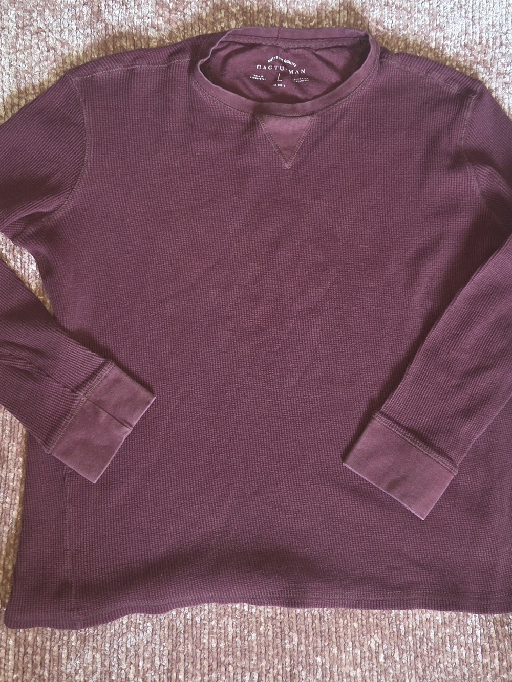 Cactus Men's Wine Crewneck Waffle-Knit Thermal Shirt
